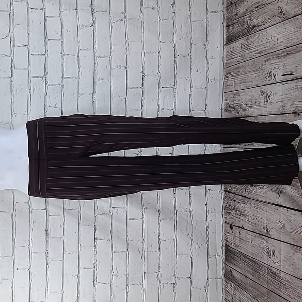 A. Byer Pinstripe Mid-Rise Flat Straight Full Length Leg Dress Pant Brown/Multi